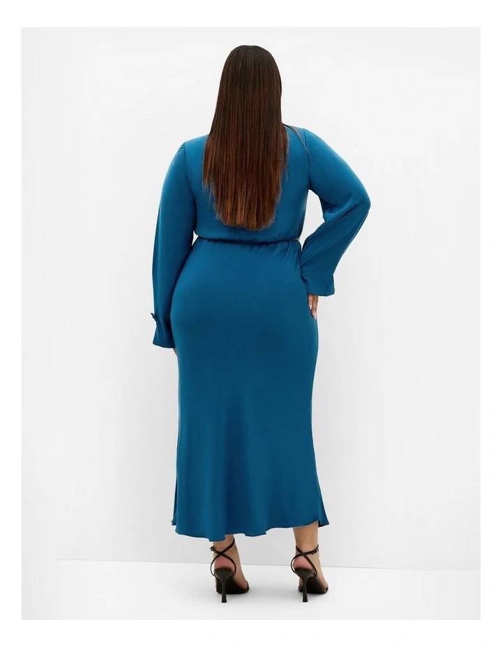 Plus Size Tara Long Sleeve Maxi Dress in Petrol image 2