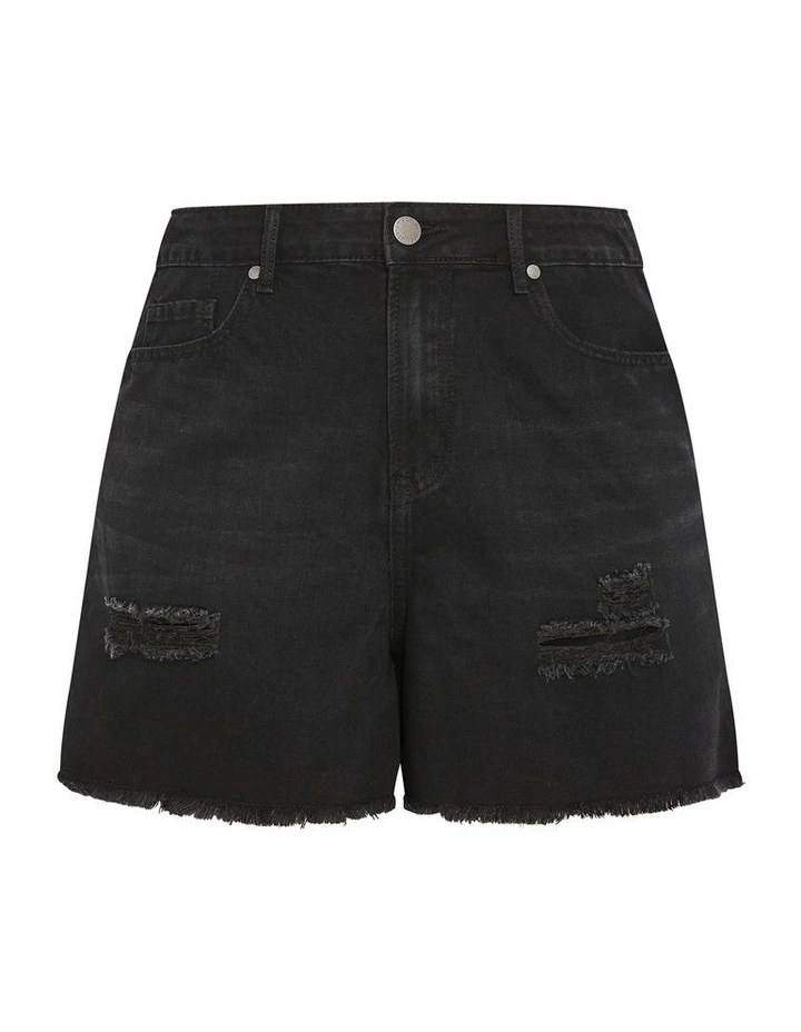 Plus Size Hannah Rip Denim Short in Black image 3
