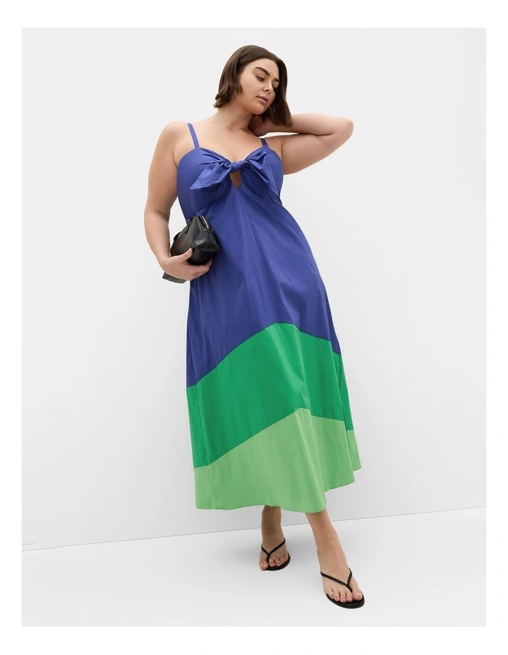 Plus Size Colour Block Cotton Maxi Dress in Ocean image 1
