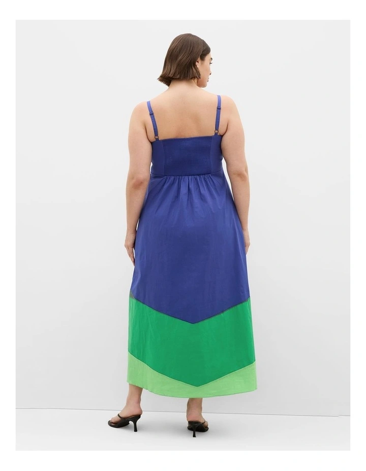Plus Size Colour Block Cotton Maxi Dress in Ocean image 2