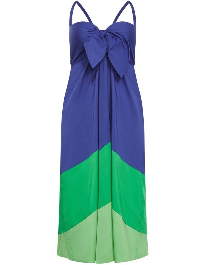 Plus Size Colour Block Cotton Maxi Dress in Ocean image 3