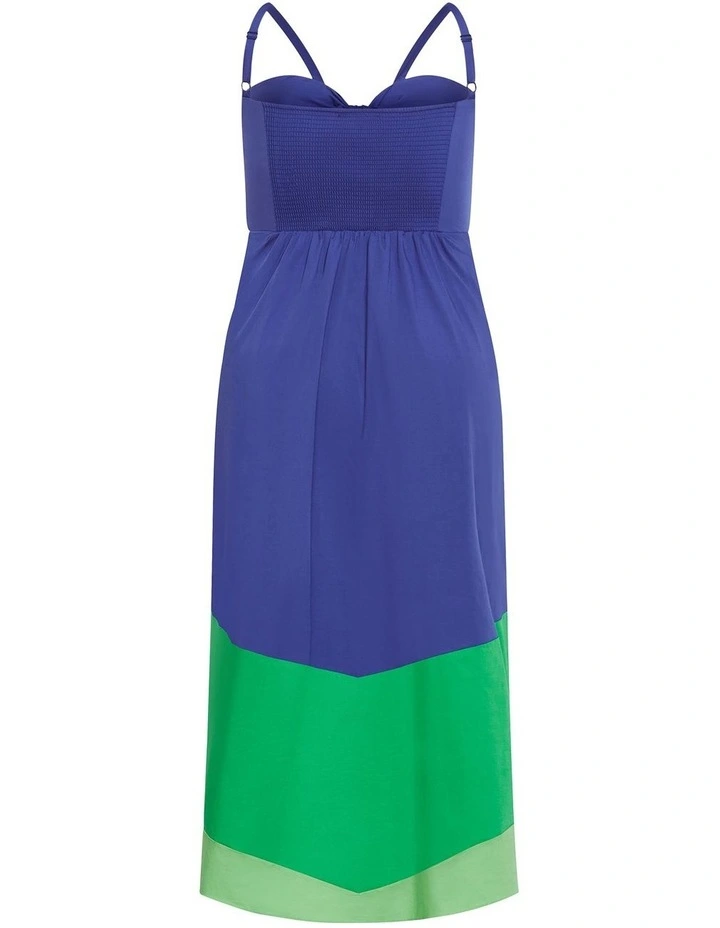 Plus Size Colour Block Cotton Maxi Dress in Ocean image 4