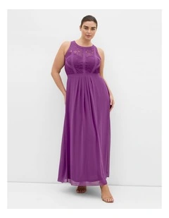 Plus Size Panelled Bodice Maxi Dress in Hollyhock