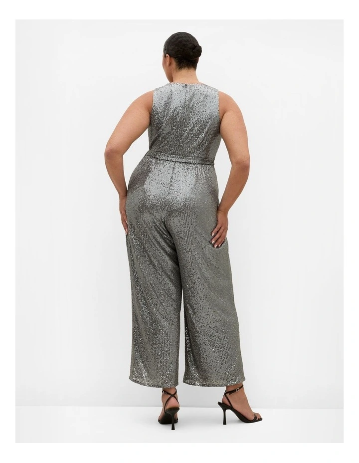 Plus Size Dazzling Sequin Wide Leg Jumpsuit in Gunmetal image 2