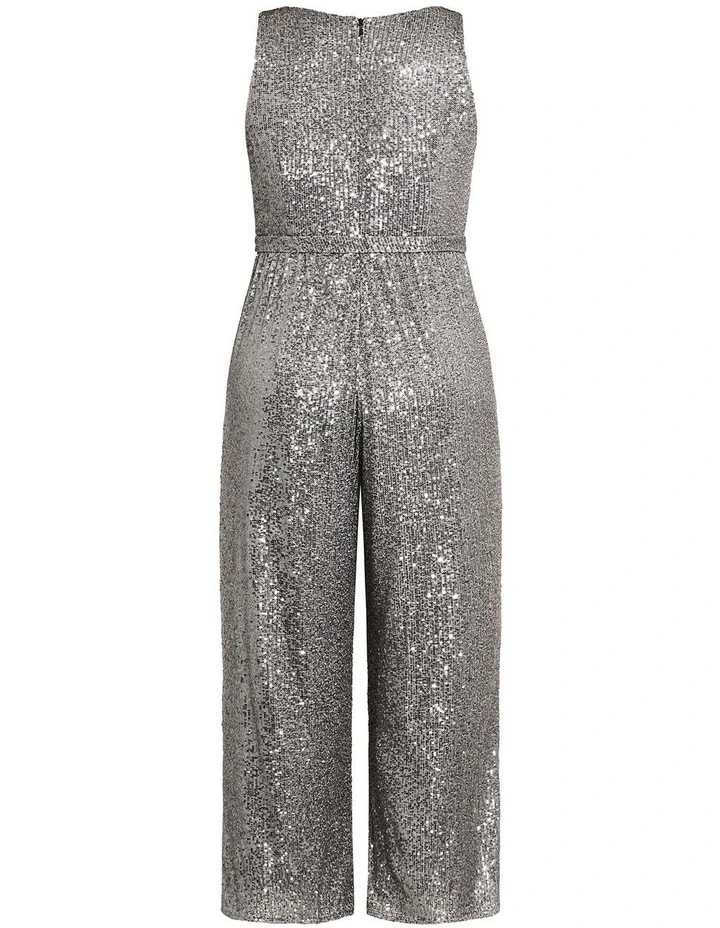 Plus Size Dazzling Sequin Wide Leg Jumpsuit in Gunmetal image 4