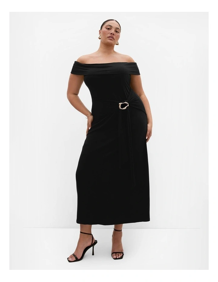 Plus Size Drape Off Shoulder Maxi Dress in Black image 1