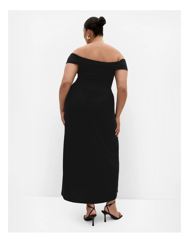 Plus Size Drape Off Shoulder Maxi Dress in Black image 2