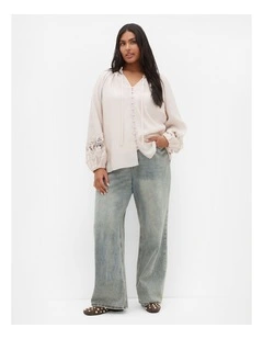 Plus Size Sofia Lace Trim Detail Shirt in Cream