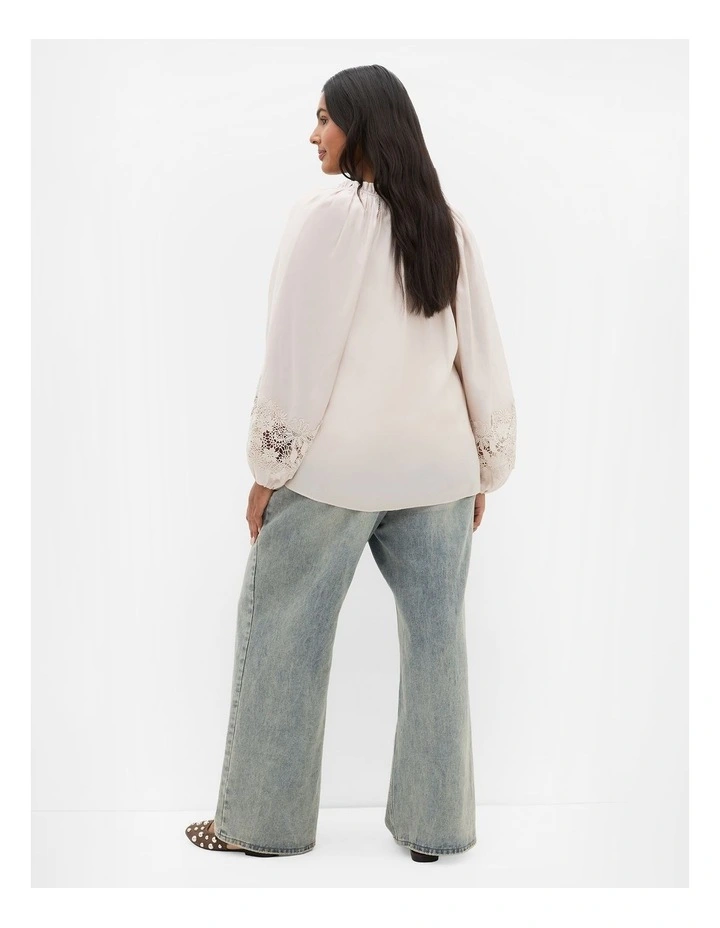 Plus Size Sofia Lace Trim Detail Shirt in Cream image 2