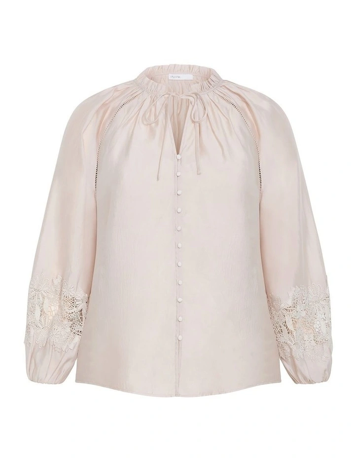Plus Size Sofia Lace Trim Detail Shirt in Cream image 3