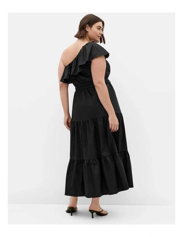 Plus Size Farrah One Shoulder Ruffle Dress in Black image 2