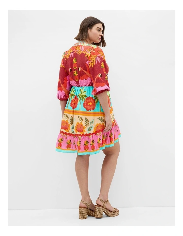 Plus Size Cabana Print Ruffle Mini Dress in Aqua Multi image 2