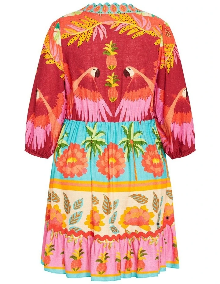 Plus Size Cabana Print Ruffle Mini Dress in Aqua Multi image 4