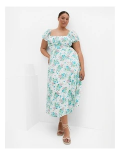 Plus Size Abbigail Voile Floral Print Dress in White