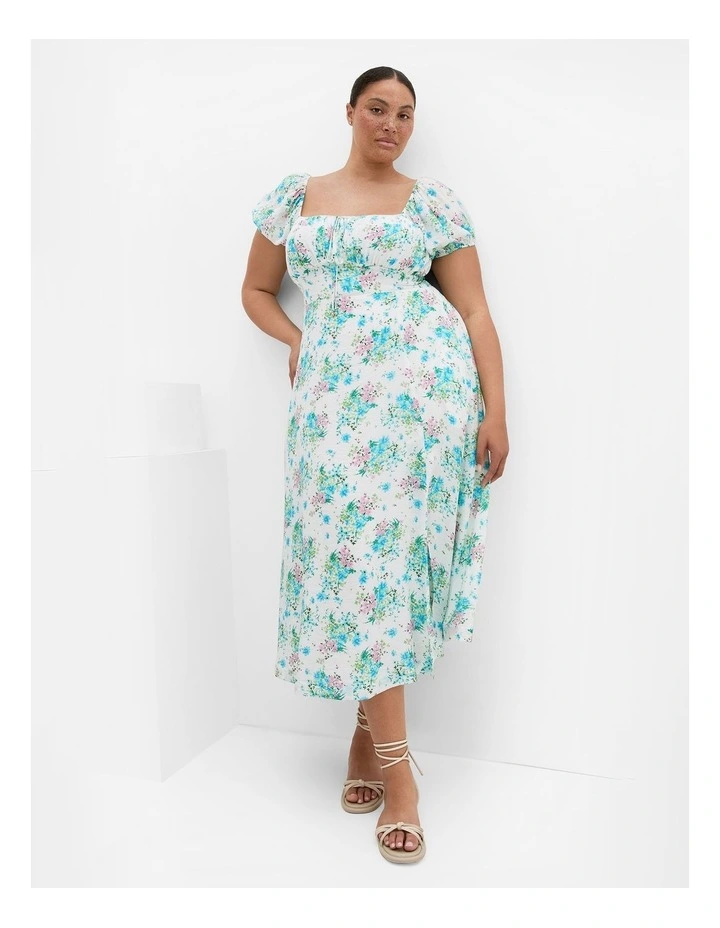 Plus Size Abbigail Voile Floral Print Dress in White image 1