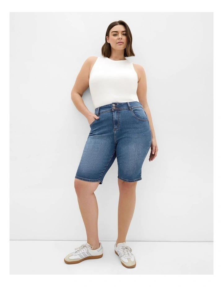 Plus Size Classic Denim Pins Short in Mid Wash image 1