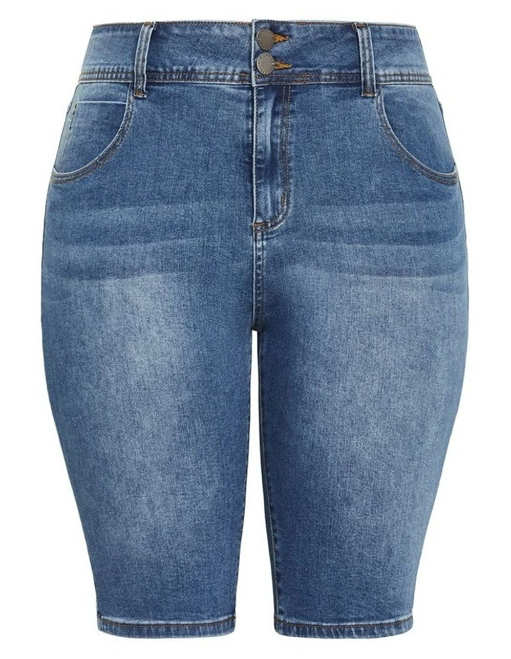 Plus Size Classic Denim Pins Short in Mid Wash image 3