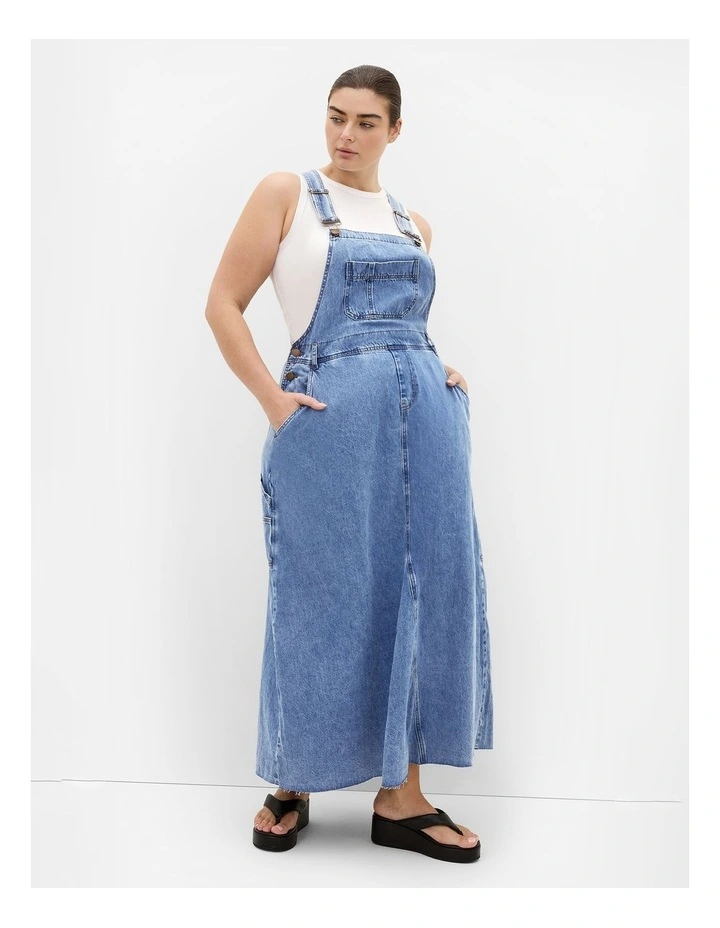 Plus Size Pinafore Denim Maxi Dress in Light Wash image 1