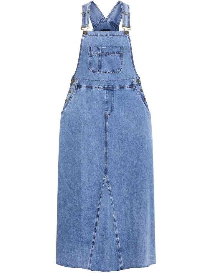 Plus Size Pinafore Denim Maxi Dress in Light Wash image 3