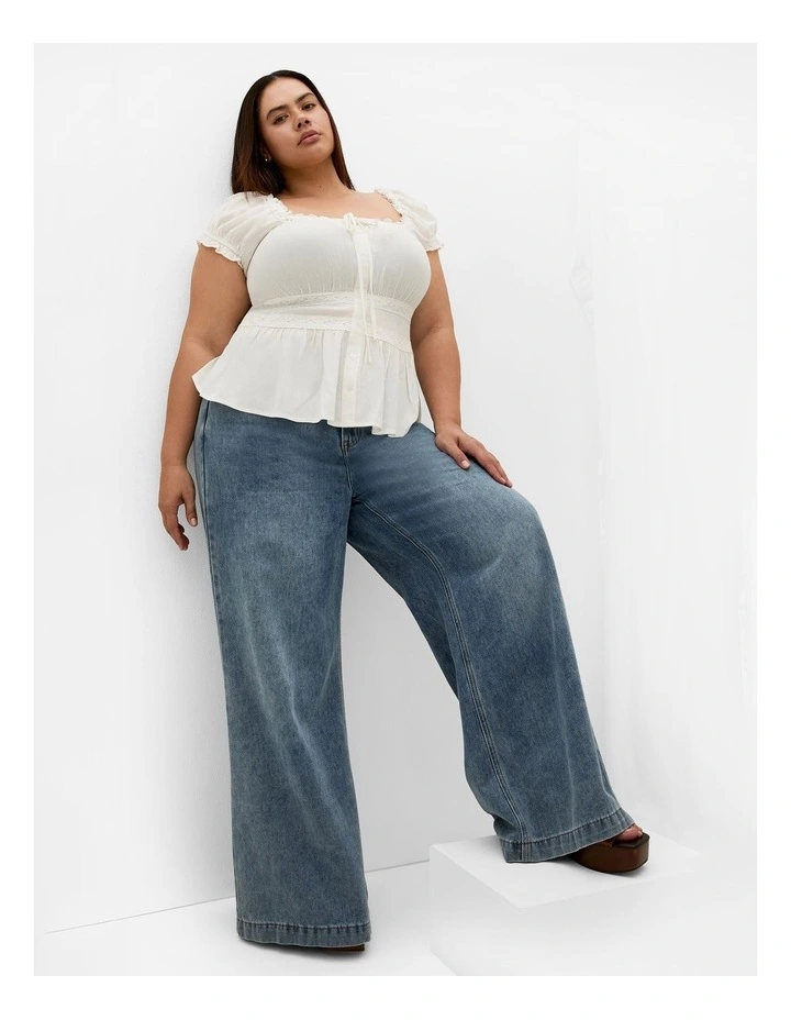 Plus Size Vintage Dreams Puff Sleeve Top in Ivory image 1