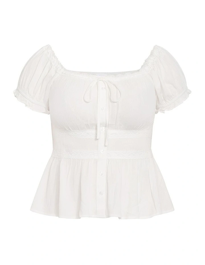 Plus Size Vintage Dreams Puff Sleeve Top in Ivory image 3