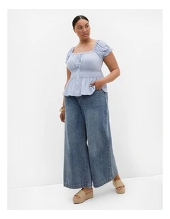 Plus Size Vintage Dreams Puff Sleeve Top in Dusty Blue