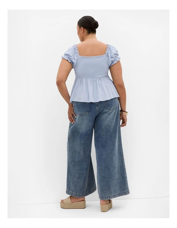 Plus Size Vintage Dreams Puff Sleeve Top in Dusty Blue image 2
