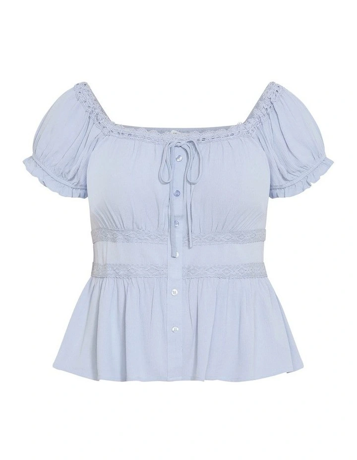 Plus Size Vintage Dreams Puff Sleeve Top in Dusty Blue image 3