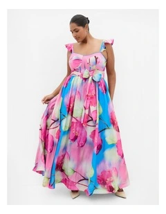 Plus Size Annika Bloom Print Cotton Maxi Dress in Azure