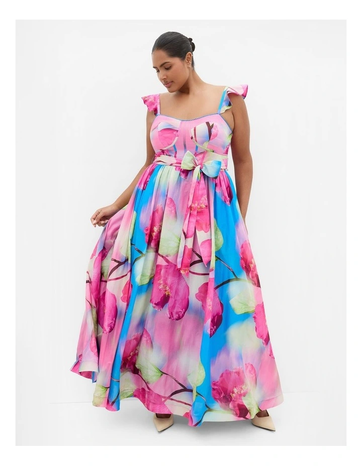 Plus Size Annika Bloom Print Cotton Maxi Dress in Azure image 1