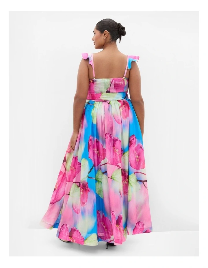 Plus Size Annika Bloom Print Cotton Maxi Dress in Azure image 2