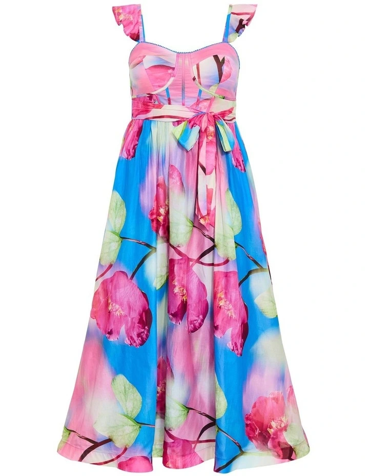 Plus Size Annika Bloom Print Cotton Maxi Dress in Azure image 3