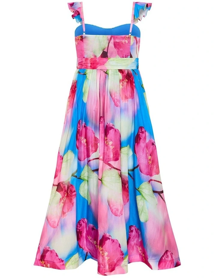 Plus Size Annika Bloom Print Cotton Maxi Dress in Azure image 4