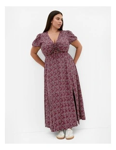 Plus Size Aliya Floral Print Maxi Dress in Berry
