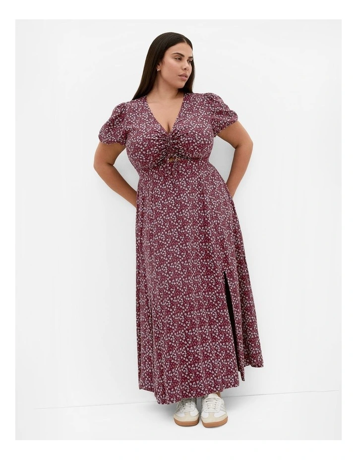 Plus Size Aliya Floral Print Maxi Dress in Berry image 1
