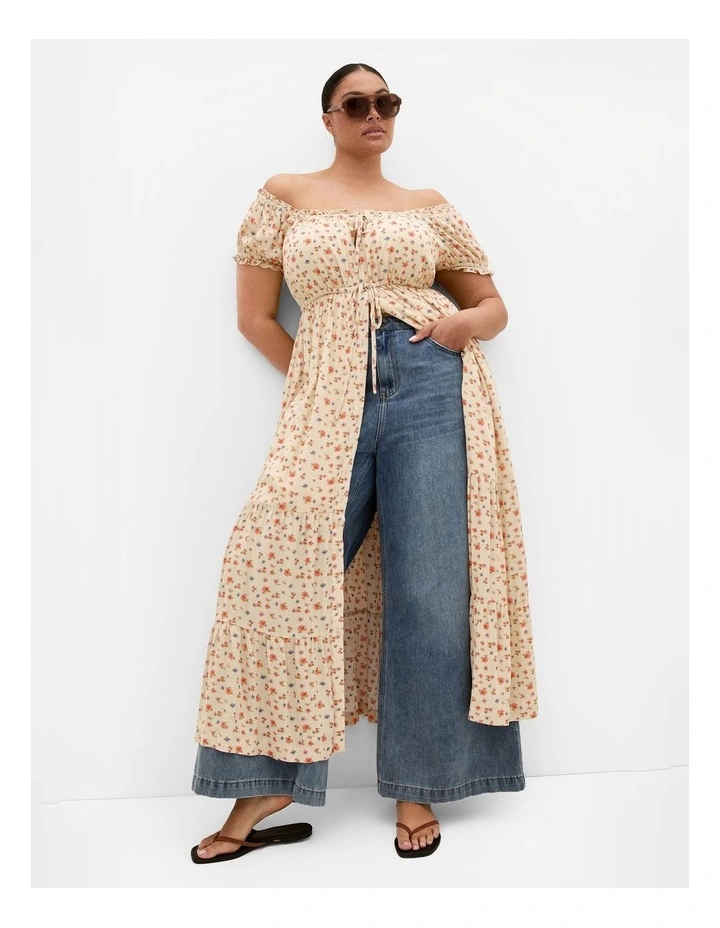 Plus Size Dreams Print Tiered Maxi Dress in Butter image 1