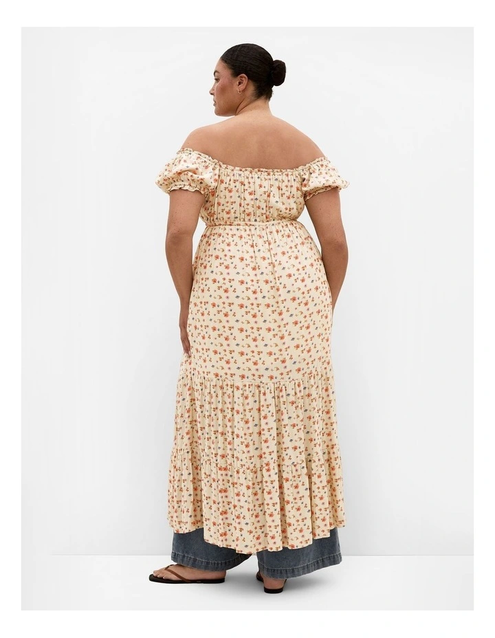 Plus Size Dreams Print Tiered Maxi Dress in Butter image 2