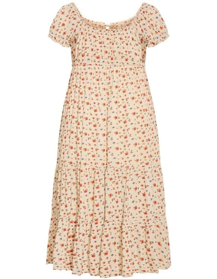Plus Size Dreams Print Tiered Maxi Dress in Butter image 3