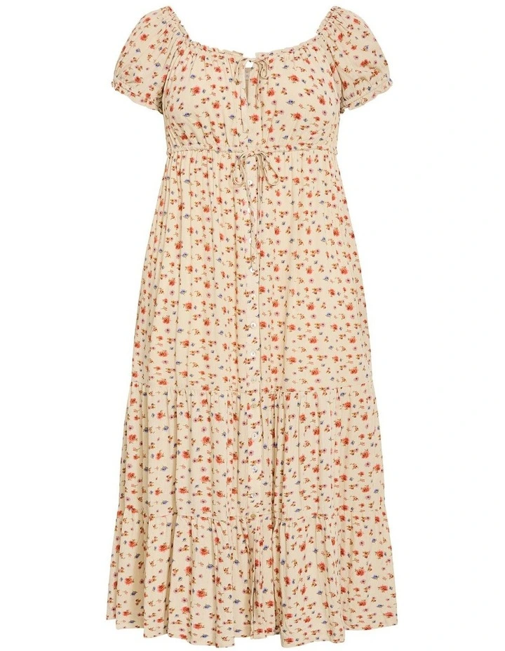 Plus Size Dreams Print Tiered Maxi Dress in Butter image 4