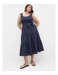 Plus Size Hallie Tier Midi Dress in Navy