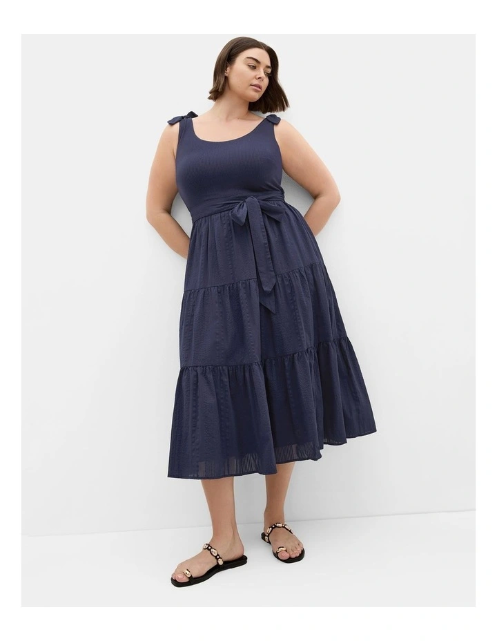 Plus Size Hallie Tier Midi Dress in Navy image 1
