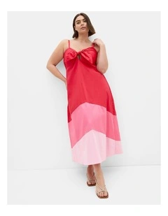 Plus Size Colour Block Cotton Maxi Dress in Crimson