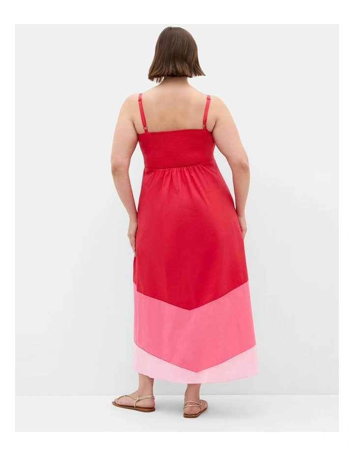 Plus Size Colour Block Cotton Maxi Dress in Crimson image 2