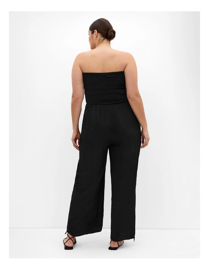 Plus Size Smocked Strapless Jumpsuit in Black image 2