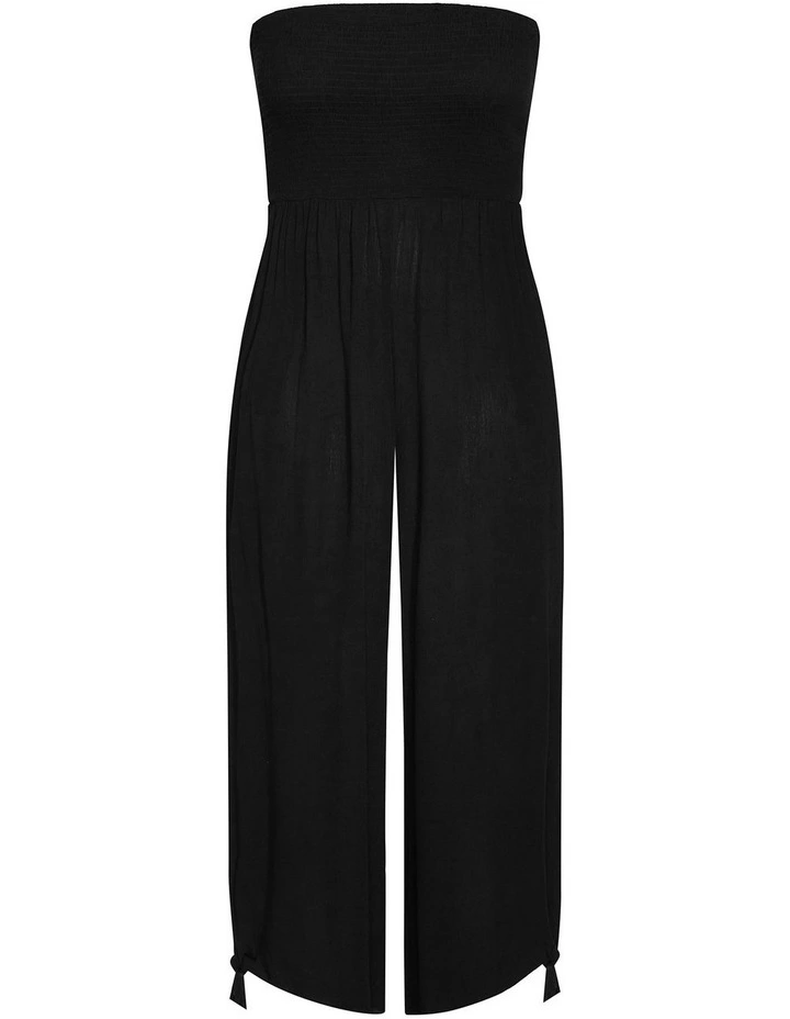 Plus Size Smocked Strapless Jumpsuit in Black image 3