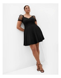 Plus Size Asher Spot Short Sleeve Skater Dress in Black