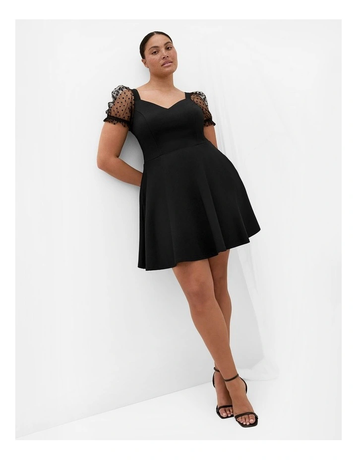 Plus Size Asher Spot Short Sleeve Skater Dress in Black image 1