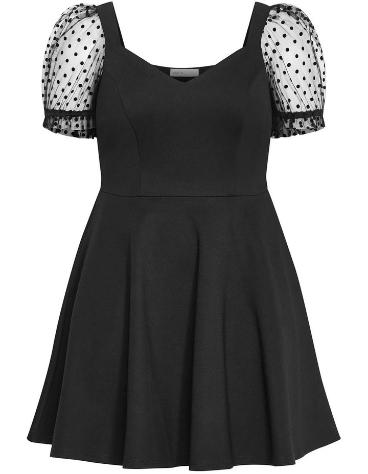 Plus Size Asher Spot Short Sleeve Skater Dress in Black image 3