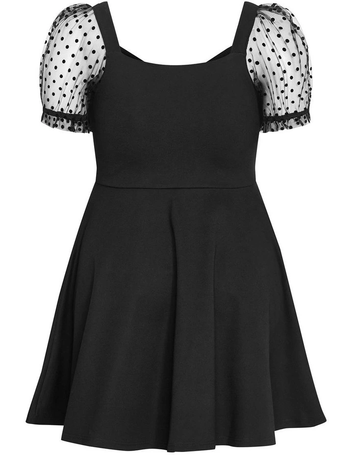 Plus Size Asher Spot Short Sleeve Skater Dress in Black image 4