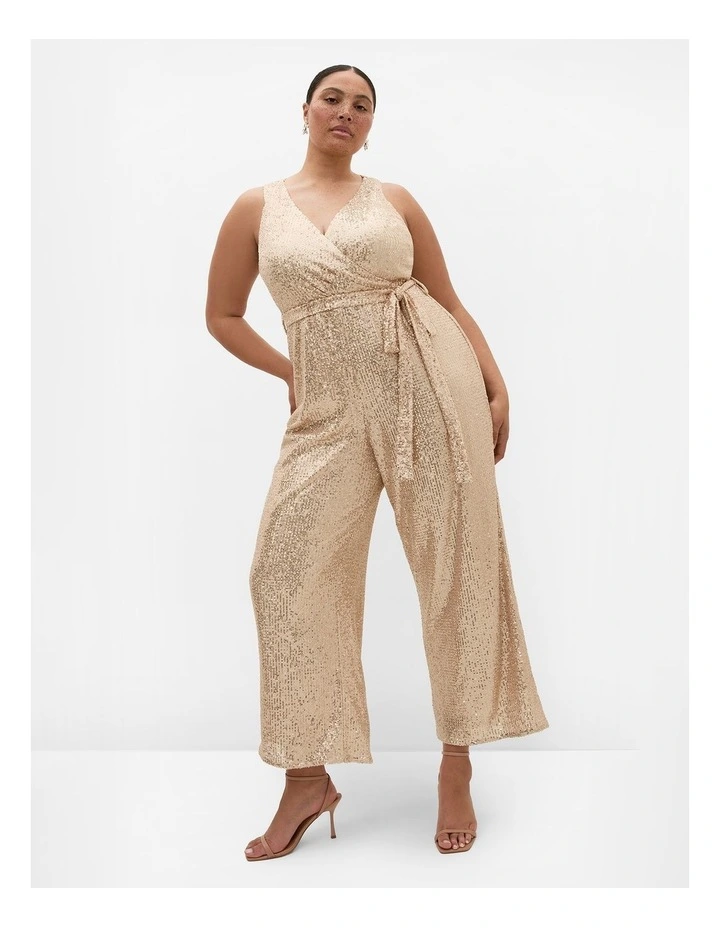 Plus Size Dazzling Sequin Wide Leg Jumpsuit in Bronze image 1